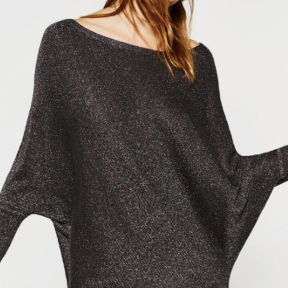 ZARA Grey Metallic Asymmetric Sweater Dress Size M - Picture 1 of 6